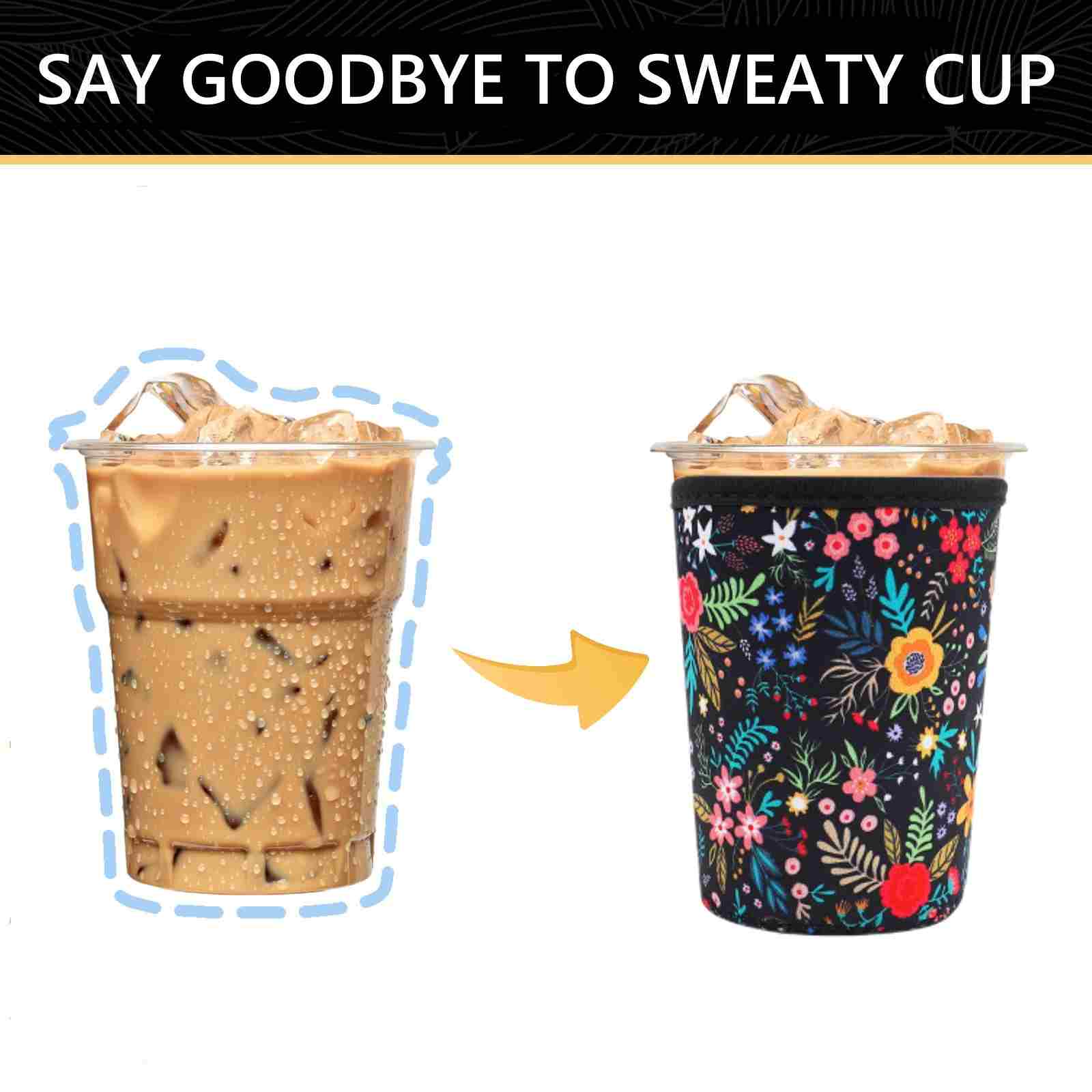 YR Reusable Neoprene Insulator Sleeve for Iced Coffee Cups, 3 Pack